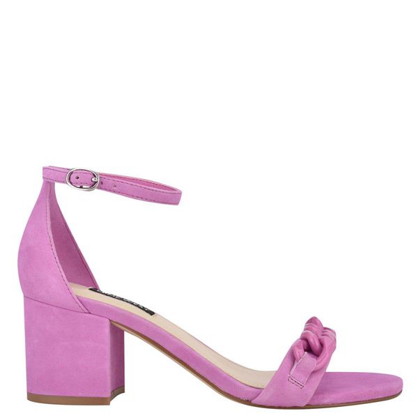 Nine West Kimba Ankle Strap Block Heel Pink Heeled Sandals | South Africa 01A27-7X95